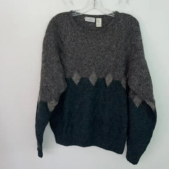 Valentino Uomo Mens Sweater Green Gray Size Medium Vintage Wool Mohair Nylon